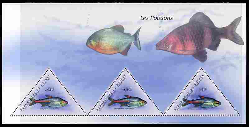 Guinea - Conakry 2011 Fish perf sheetlet containing 3 triangular shaped values unmounted mint