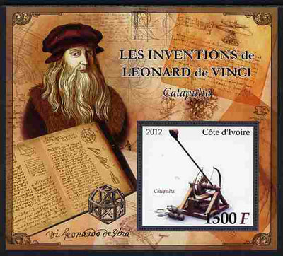 Ivory Coast 2012 Inventions of Leonardo da Vinci #1 Catapult large perf s/sheet unmounted mint