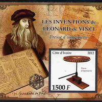 Ivory Coast 2012 Inventions of Leonardo da Vinci #4 Printing Press large perf s/sheet unmounted mint