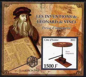 Ivory Coast 2012 Inventions of Leonardo da Vinci #4 Printing Press large perf s/sheet unmounted mint