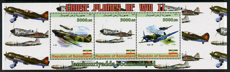 Somaliland 2011 Chase Planes of WW2 #02 perf sheetlet containing 3 values unmounted mint