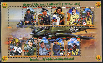 Somaliland 2011 Air Aces of the German Luftwaffe (WW2) perf sheetlet containing 10 values plus 2 labels unmounted mint