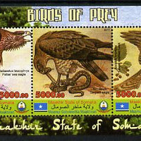 Maakhir State of Somalia 2011 Birds of Prey #2 perf sheetlet containing 3 values unmounted mint