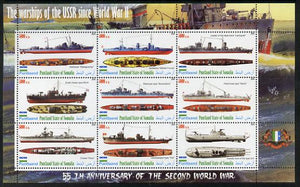 Puntland State of Somalia 2010 55th Anniversary of the End of WW2 - USSR Warships perf sheetlet containing 9 values unmounted mint