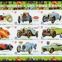 Puntland State of Somalia 2010 Classic Sports Cars of France with Scouts Logos imperf sheetlet containing 9 values unmounted mint