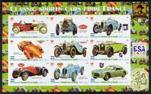 Puntland State of Somalia 2010 Classic Sports Cars of France with Scouts Logos imperf sheetlet containing 9 values unmounted mint