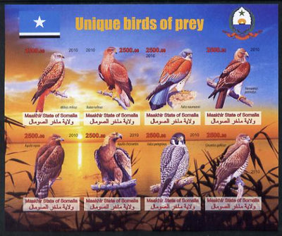 Maakhir State of Somalia 2010 Unique Birds of Prey imperf sheetlet containing 8 values unmounted mint