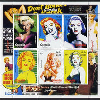 Somalia 2000 Actress of the Century - Marilyn Monroe perf sheetlet containing 6 values unmounted mint. Note this item is privately produced and is offered purely on its thematic appeal