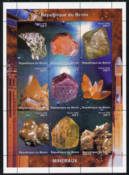 Benin 2002 Minerals perf sheetlet containing 9 values unmounted mint. Note this item is privately produced and is offered purely on its thematic appeal