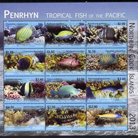 Cook Islands - Penrhyn 2013 Tropical Fish of the Pacific definitive perf sheetlet containing 12 values unmounted mint